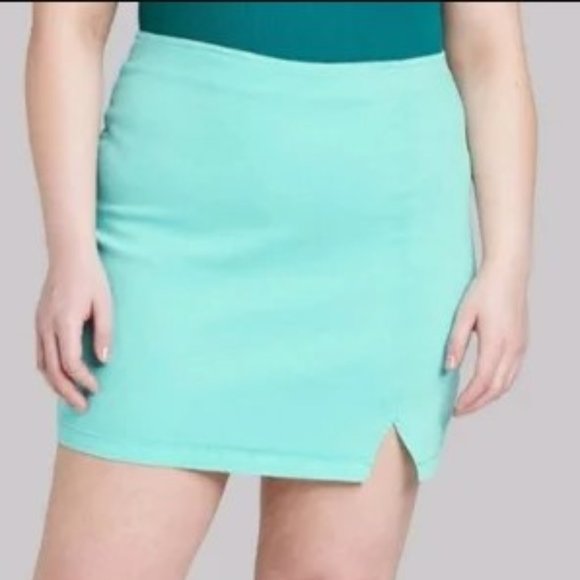WILD FABLE Notch Front Stretch Denim Mini Skirt in "Distressed Aqua" Color  NEW! - Picture 5 of 12